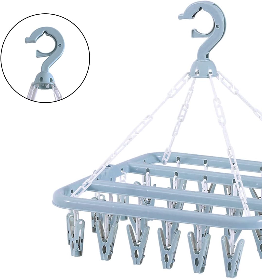 32 Clips Folding Laundry Hanger, Laundry Drying Rack Folding Sock Hanger, Hanging Drying Rack(Scandinavian Blue) image 3