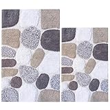 Ramanta Home Pure Cotton Pebble Stone Bath Rug Set of 2 - Light Grey, Super Soft...