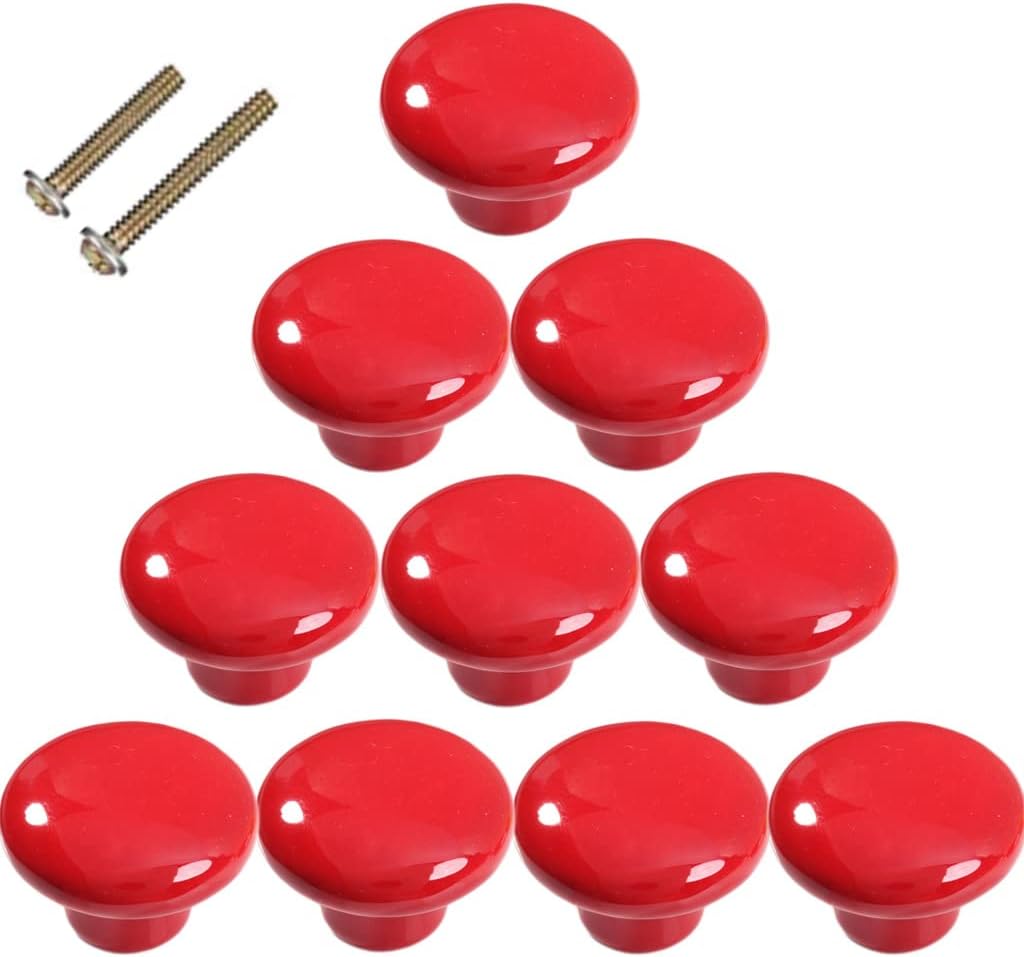 1.5" Large Mushroom Shape Glossy Ceramic Cabinet Knobs, 10Pcs Round Shape Cute Ceramic Drawer Knobs Kids Child Pulls Handles for Dressers Cupboard Wardrobe Dia. 1.5inch (Green, Dia. 1.5")