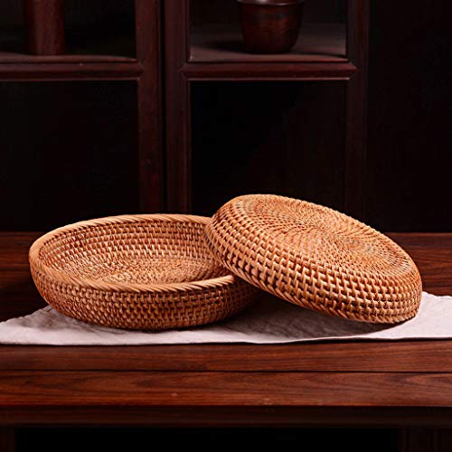 Xueebaoy Bandeja de piquenique de vime redonda de frutas e vegetais feita à mão