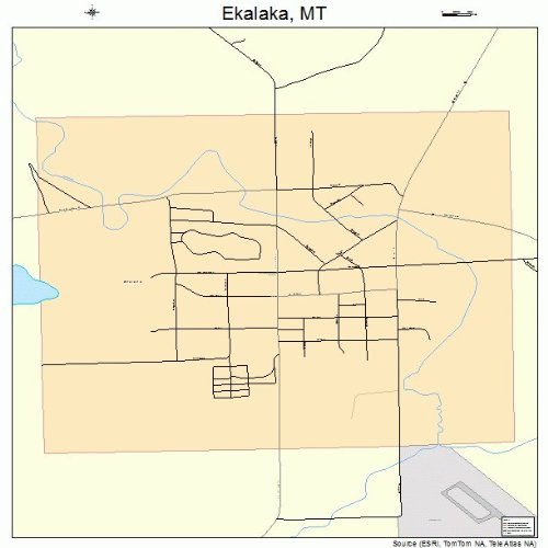 Large Street & Road Map of Ekalaka, Montana MT Printed poster size