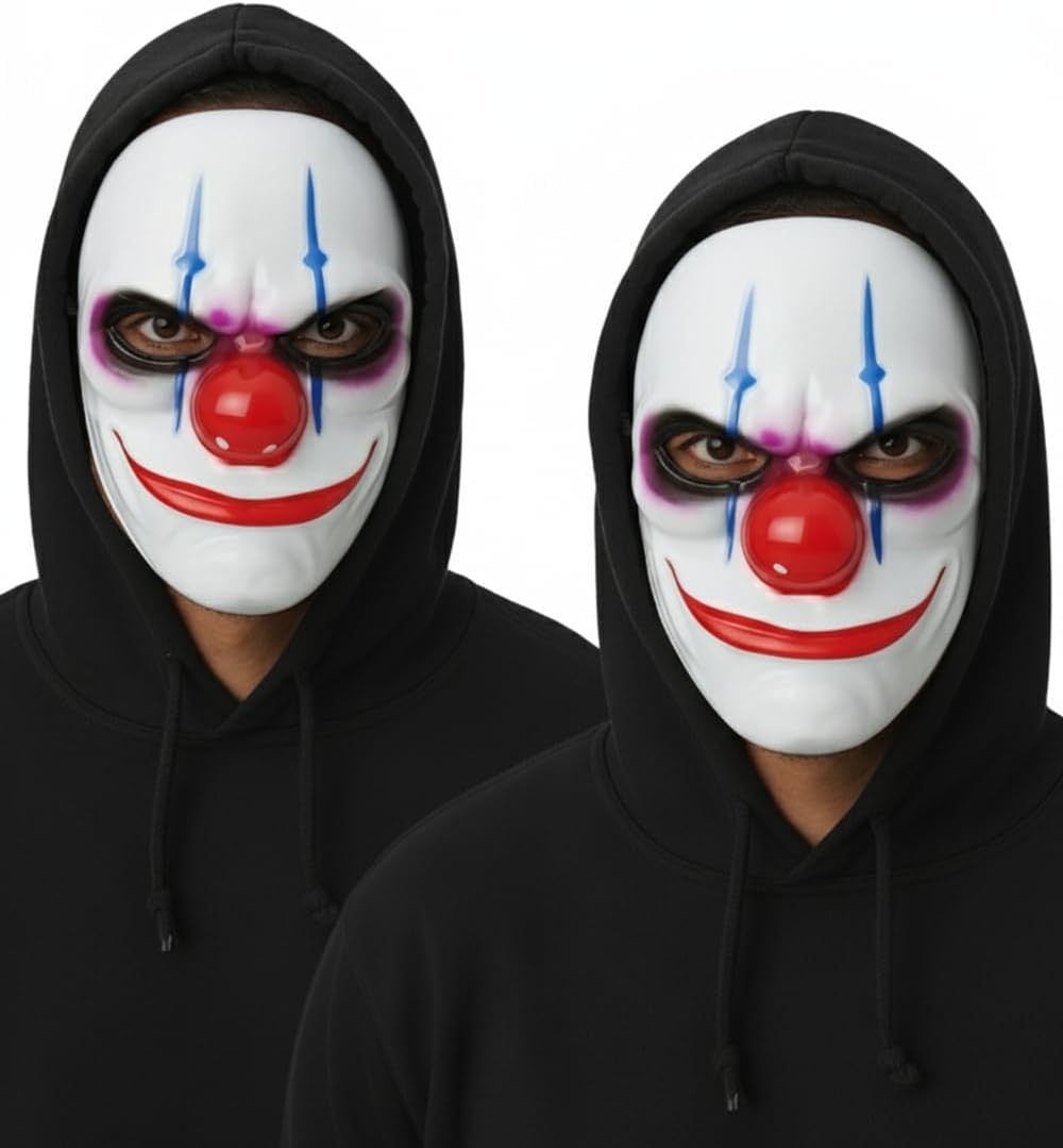2 x Halloween Mask Clown Costume Adult Outfit Scary Spooky Horror Party Face Fancy Dress Cosplay For Men Women (HM21)