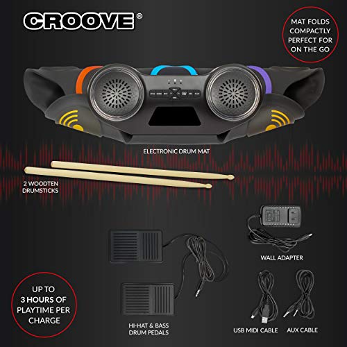 Croove Electronic Drum For Kids | 9 Drum Pads & 2 Pedals | Rechargeable Drums For Kids | Headphone Jack Makes It A Great Drum Set For Kids | Great Beginner Drum Set #TOP4