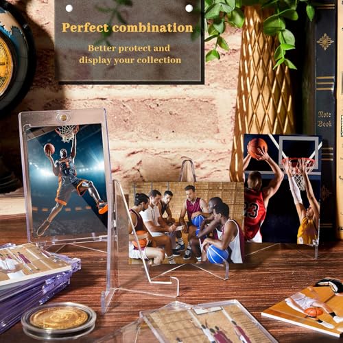Chinco Magnetic Card Holders Set with Clear Acrylic Stands 35 Pt Clear Trading Cards Cases Protectors for Sports Baseball Basketball Cases Trading Display Game Cards (15 Pieces)