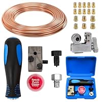 Taipintee 4,75 mm Universal Bördelgeräte für Bremsleitungen Set, Langlebig und Tragbar, mit 4,76 mm Durchmesser 7,62 m Bremsleitung, 16 Goldbeschlägen 25FT und 1 Kupferrohrschneider (Goldgelb + Blau)
