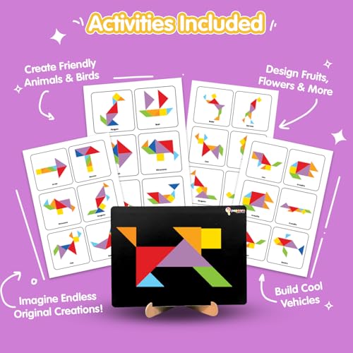 Image of Popcorn Tangram Puzzle for Kids for Age 5+ Years, Magnetic 200 Foam Wonder Puzzles, Imagination Shape, Animals, Fruits, Flowers, 7 Magnets with Display Stand, Creative, Educational Activity for Kid