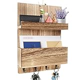 LotFancy Mail Holder Wall Mount, Key Mail Organizer, Wooden Mail Sorter for Entryway, Hallway, with A Mail Box, A Floating Shelf and 4 Key Hooks