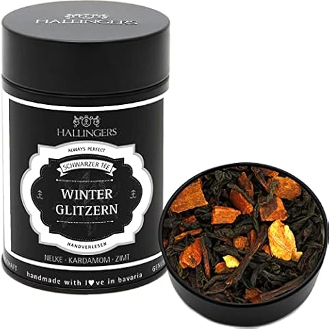 Hallingers Loser Schwarz-Tee mit Nelke, Kardamom & Zimt (140g) - Winterglitzern (Premiumdose) - Weihnachten 2023, Für Sie#Für Ihn - Geschenk zu Mutter-/Vatertag 2023 Cover