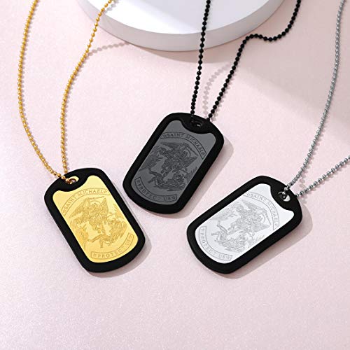 FindChic-Dog-Tags-Personalized-Necklace-for-Men-with-Silencer-Custom-Text-EngravedPrint-Photo-Military-US-Army-ID-TagSaint-Michael-Guardian-Pendant-Stainless-Steel-Jewelry-Gift-with-Jewelry-Box