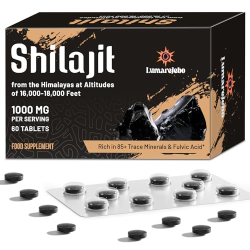 Lumarejebo Shilajit Tablets 30 000mg Pure Himalayan Shilajit with 60% Fulvic Acid and 85+ Trace Minerals High Strength Formula 60 Count (Pack of 1)