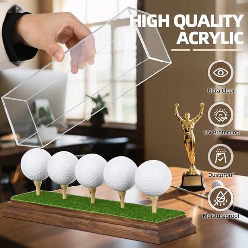 Image of Golf Ball Display Case for 5 Golf Balls Holder Display Walnut Wood Base Acrylic Hole in One Golf Ball Case Display Uv Protection Golfball Stand Rack,Golf Office Decor Gifts for Men