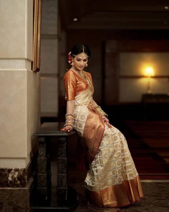Image of Flosive Women's Kanjivaram Silk Saree With Handloom Weaving Work With Blouse Piece