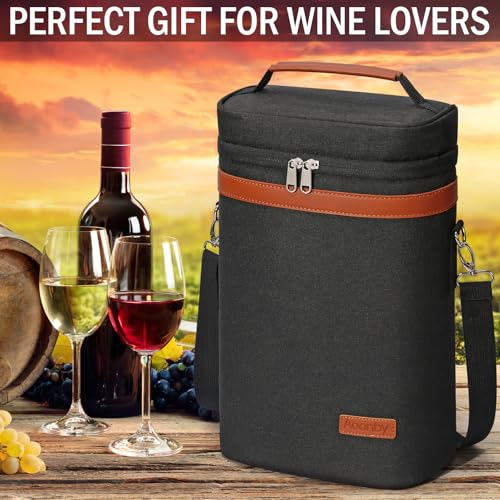 image for Aoonby 2 Bottle Wine Bag Wine Cooler Carrier Wine Gift Tote Bag, Leakp
