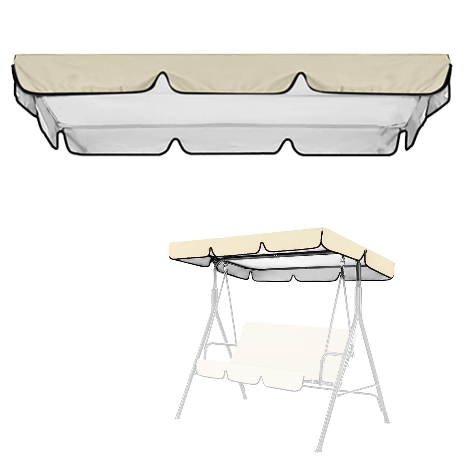 Tissting Outdoor Swing Canopy 64.6 X 44.9 X 5.9 Inch 420D Silver Coated Oxford Fabric Waterproof Canopy Replacement Swing Top Cover for Garden Balcony(Beige)