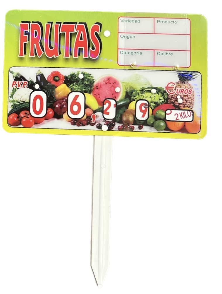 BALSAT Portaprecio Frutas, Pizarra para frutas, portaprecio fruteria, pizarra precios - 12 ud (Ganchos metálicos)