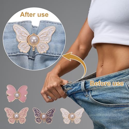 Hebillas de cintura ajustables para jeans juego de tensores de mariposa rosa 4