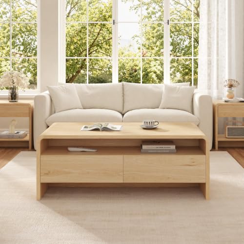 Image of AMERLIFE Modern 39.4 inch Coffee Table with Rounded Edges & Storage