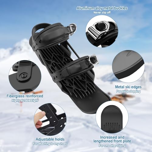 VLBPCR Short Ski Skates for Snow, Adjustable Mini Snowskates, Portable Snowblades, Short Ski Skates, Black - Thumbnail 2