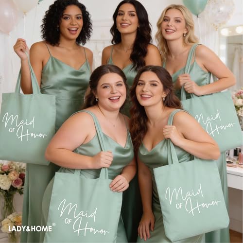 Image of LADY & HOME 6pcs Bachelorette Party Tote Bag, Bride Bridesmaid Cotton Tote Bag for Wedding Gifts