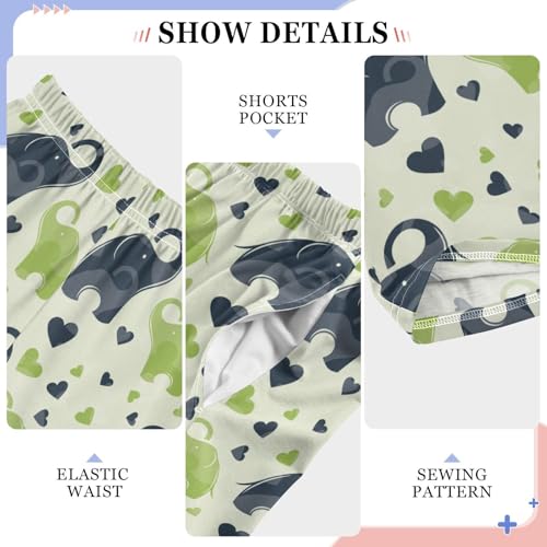 Elephant with Love Hearts Boys Long Pants Soft Trousers Elastic Waist Kids Lounge Bottoms with Pockets S-XL4