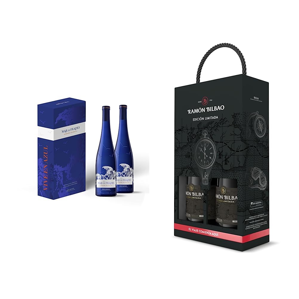 Mar de Frades – Estuche Regalo 2 Botellas de Vino albariño, Denominación de Origen Rías Baixas & Ramón Bilbao Edición Limitada. Vino Tinto D.O. La Rioja,