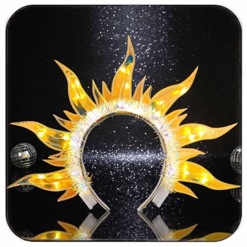 Zoestar Light Up Fire Headband LED Sun Goddess Halo Headbands Glow Flame Party Rave Hair Accessories for Women (Yellow Light)