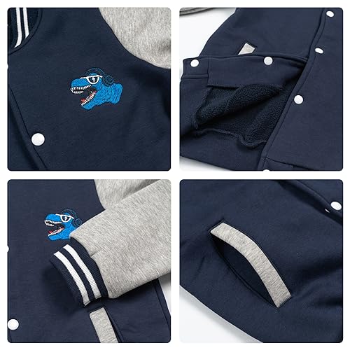 Image of Volunboy Kids Baseball Jacket Varsity Letterman Coat Fall Winter Fleece Bomber Vintage Outerwear