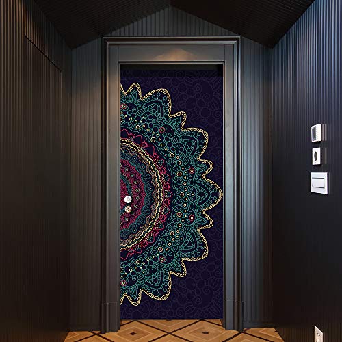 Vinilo para puerta autoadhesivo extraíble mandala multicolor 82x199cm para casa 5
