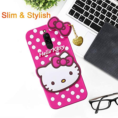 Image of Unirock Hello Kitty Back Case Cover for Redmi 8| 3D Cute Hello Kitty Case |Soft Silicone Rubber Back Cover with Pendant Kitty Cover for Redmi 8 (Pink)