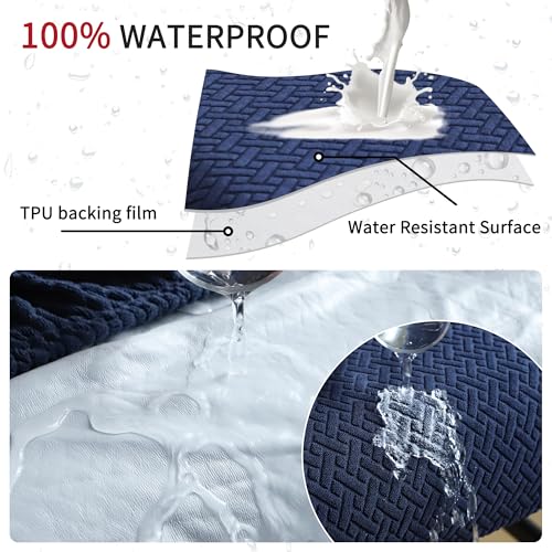 Image of Bar Stool Covers Rectangle Set of 4 Waterproof Navy Blue Jacquard Stretchable Backless Barstool Seat Cover Counter Bar Stool Slipcovers Washable