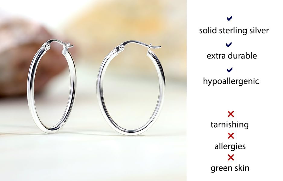 Hoops & Loops 925 Sterling Silver 2mm Oval Click-Top Hoop Earrings for Women, Sizes 15mm 20mm 25mm 30mm 35mm 40mm3