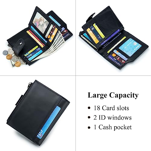 Large Capacity Wallets for Men RFID Blocking Men Wallet Leather with Coin Pocket, 18 Card Slots, Flap ID Window, Black4