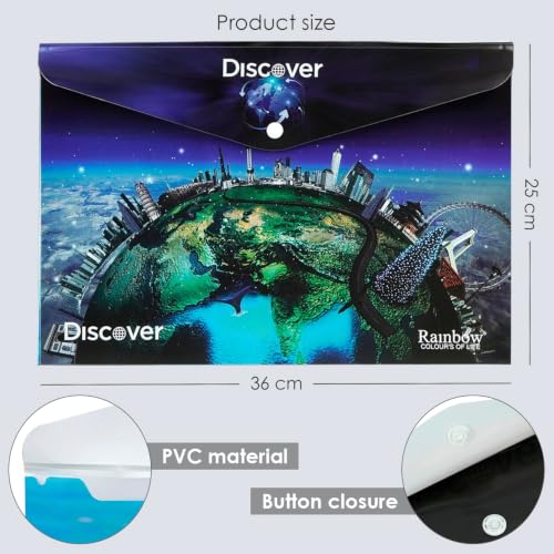 Image of Shuban A4 Plastic File Folder Document Organizer, Plastic File Holder with Snap Button, Waterproof Certificate Folder for Office, School, Home (Style-4-Printed Folder- 4 Pcs -Multi Design)