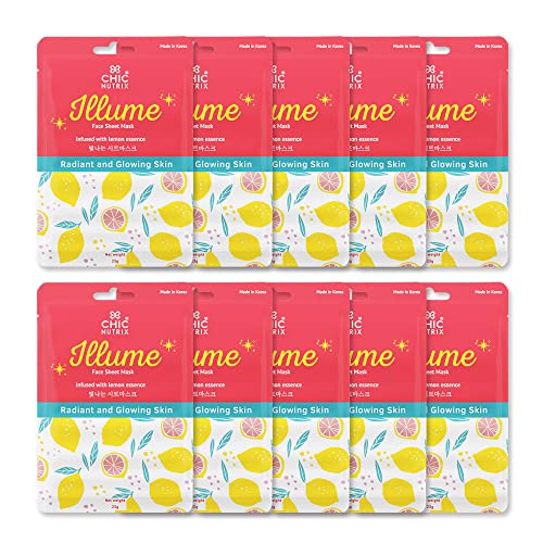 Image of Chicnutrix - Collagen & Vitamin C Korean Sheet Mask | 25g (Pack of 10 Face Mask) | Instant Brightening & Glow | With Niacinamide & Hyaluronic Acid | All Skin Types