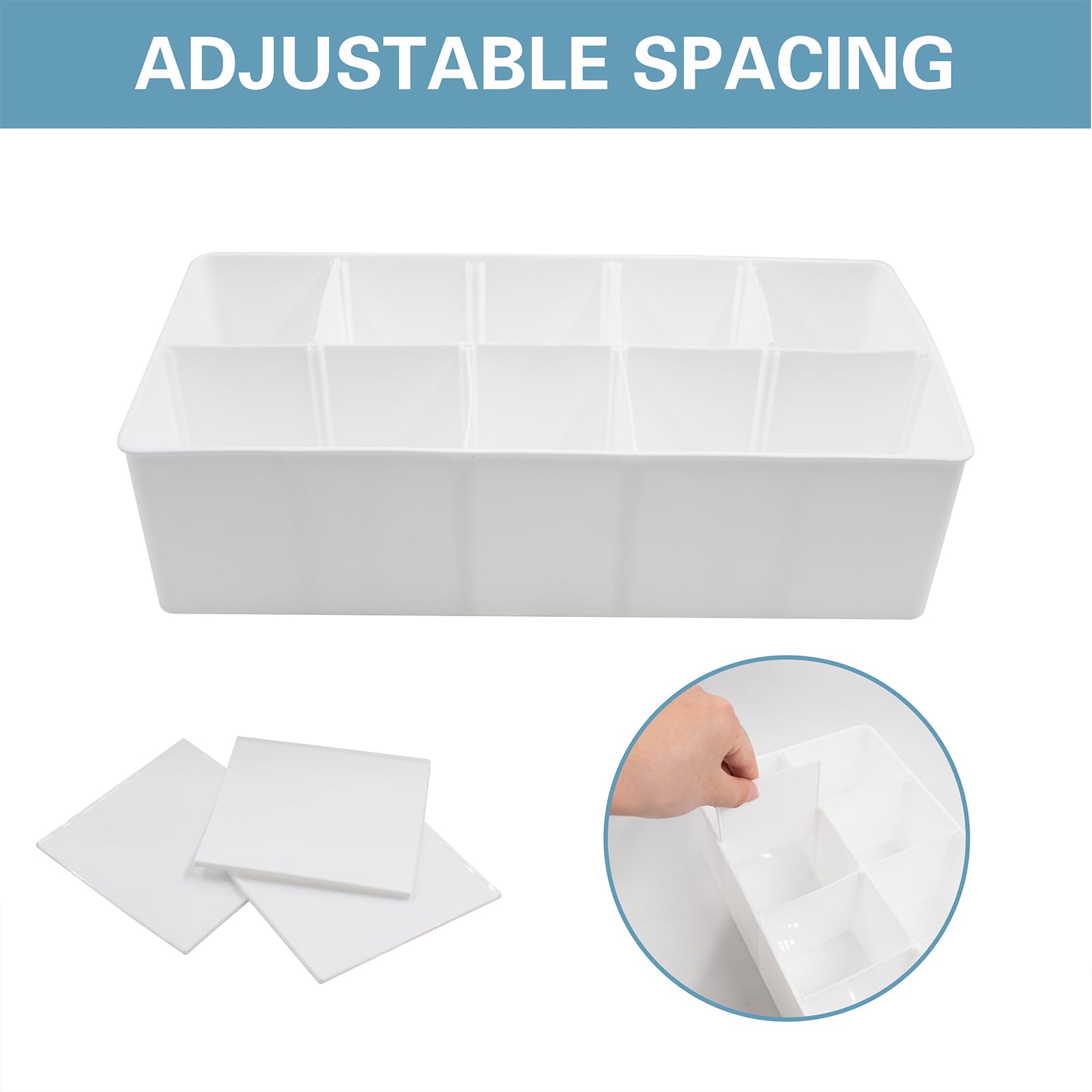 Organizer per cintura, 10 scomparti rimovibili, in plastica, per riporre calze, cravatte, cinture e altri accessori, bianco, 30,5 x 15,7 x 7,9 cm