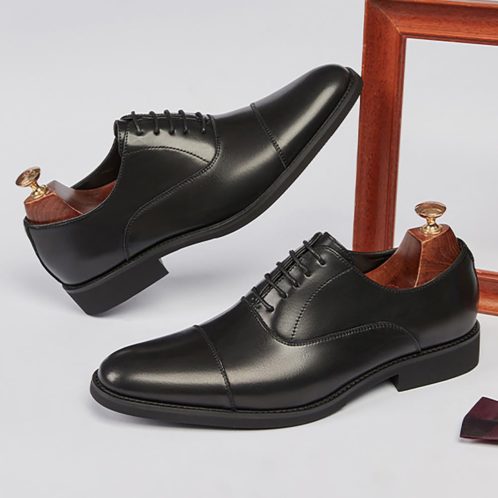 Zapatos de Vestir Formales para Hombre, Oxford Derby para Bodas, oficinas de Negocios, Trabajo, Bailes, clásicos con Cordones Antideslizantes,Negro,43