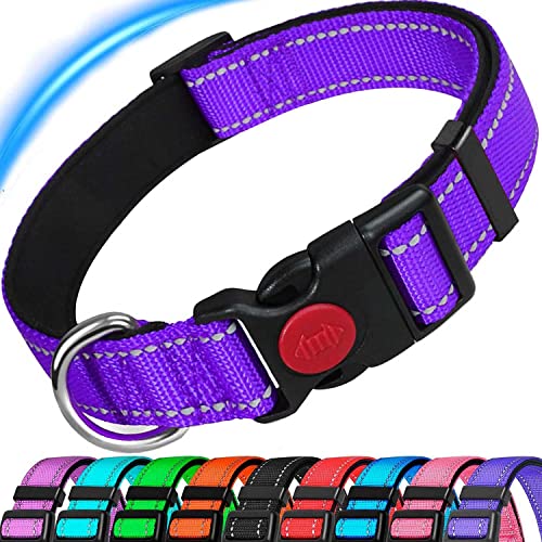 ATETEO Dog Collar, Reflective Adjustable Basic Dog Collar with Soft Neoprene Padding, Durable Nylon Pet Collars for Puppy Large Dogs