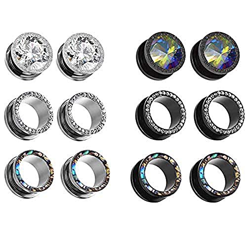 KUNIU 12PCS CZ Gems Ear Tunnels ear Plugs ear Gauges
