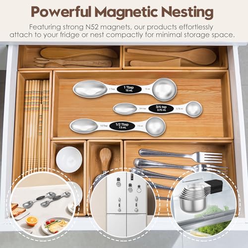 Image of Magnetic Measuring Cups and Spoons Set - 304 Stainless Steel