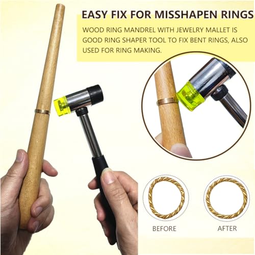 Image of Ring Sizer Measuring Tool Metal Ring Mandrel and Mallet for Ring Making Ring Size Measurer Ring Shaper to Fix Bent Rings Jewelry Sizing Reshaper Repair Kit with Hammer (12-Ring Sizer Tool)
