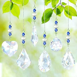 HONMOK 6 PCS Window Hanging Crystal Suncatcher Garden Sun Catcher Rainbow Maker Clear Crystal Prism Ball Pendants with Beads Chain for Indoor Outdoor Curtain Wedding Decor Spring Gift