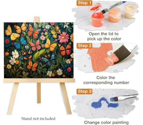 Pintar por números adultos para reducir el estrés con un lienzo de mariposa rural DIY 6