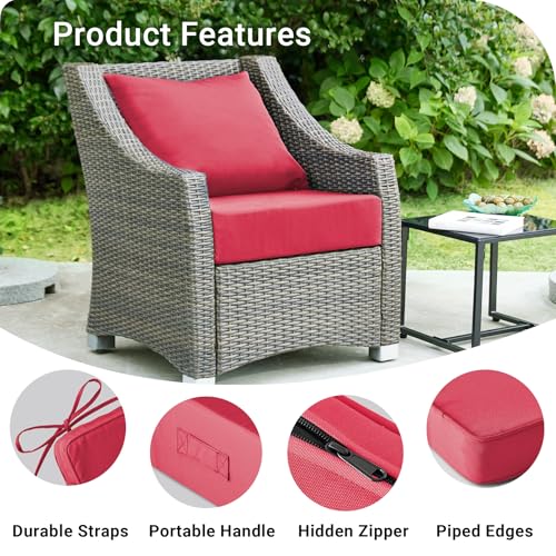 Image of IPYNBAP Outdoor Cushions for Patio Furniture,Outdoor Seat Cushion Set 24 x 24 x 5.75 Inch,Waterproof & Fade Resistant Outdoor Chair Cushions,Deep Patio Chair Cushion with Removable Cover,Burgundy