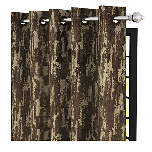Image of Story@Home Bloom Collection Jacquard Lavish and Modern Rich Textured Solid 2 Piece Eyelet Ring top Door Curtain for Bedroom and Hall - 7 Feet, Rough Brown