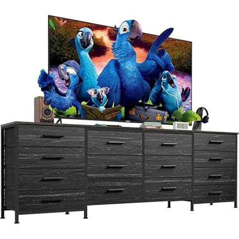 EKNKOZY Dresser TV Stand with 14 Drawers, Long Dresser for TV Up to 75 Inch, Wide Chest of Fabric Dresser for Bedroom, Entertainment Center TV Stand with Deep Drawers (63 inch, Black) Cover