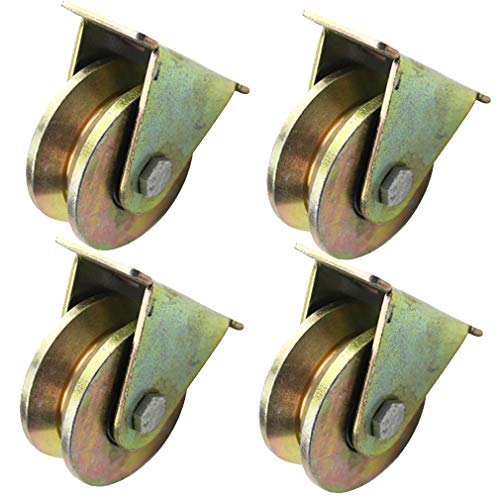 ELUKHT 4 V-Groove Steel Caster Wheel,Heavy Duty Rigid Wheels,Sheave Round Tube Directional Track Wheel,Double Bearing,for Industrial Machines,Sliding Door,Rolling Gates,Wire Rop,100mm/4in