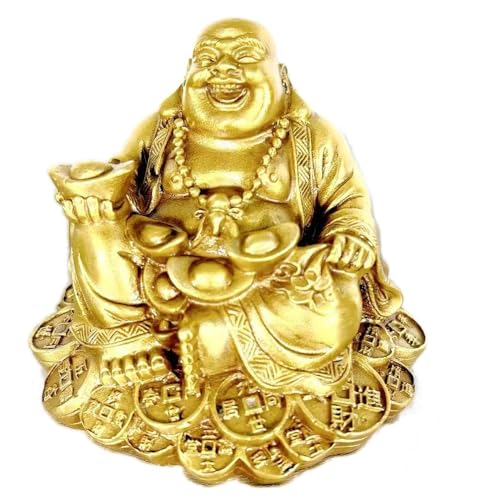 Estatua de Buda sonriente de latón Feng Shui pequeña miniatura 2