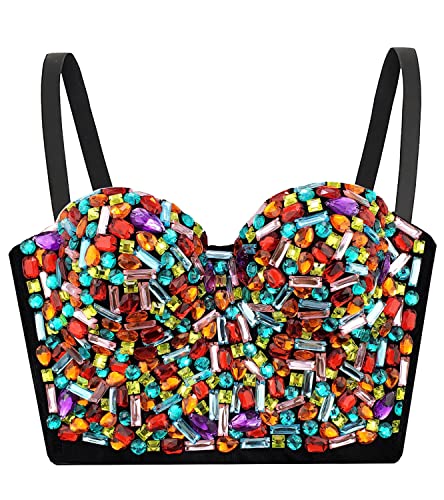 Top corto corto para mujer con diamantes de imitación coloridos Push Up Bra Party Bustier, Colorido, XL Cover