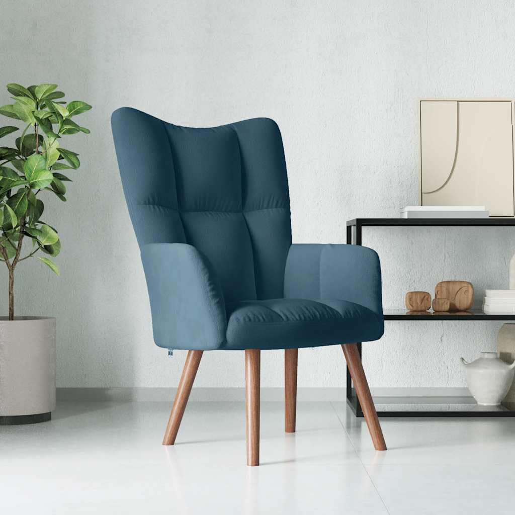 Poltrona relax in velluto blu, 110 kg | Struttura in acciaio, gambe in legno, rivestimento morbido, imbottitura in schiuma, decorazione per la casa