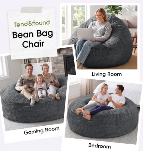 Image of 6FT Bean Bag Chair Oversized Bean Bags for Adults Large Bean Bag Beanbag Chair Washable Cover Quilted Plush Bean Bags Giant Memory Foam Bean Bag Chairs for Adults Pocket Bedrooms Living Room(Darkgrey)